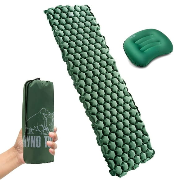 Ryno Tuff Tapis de Couchage Gonflable Léger 24 x 75 Pouces & Ensemble d'Oreillers de Camping - Équipement de Voyage Ultraléger Isolé en Nylon pour Randonnée & Randonnée pour Adultes - Tapis de Couchage Imperméable et Pliable
