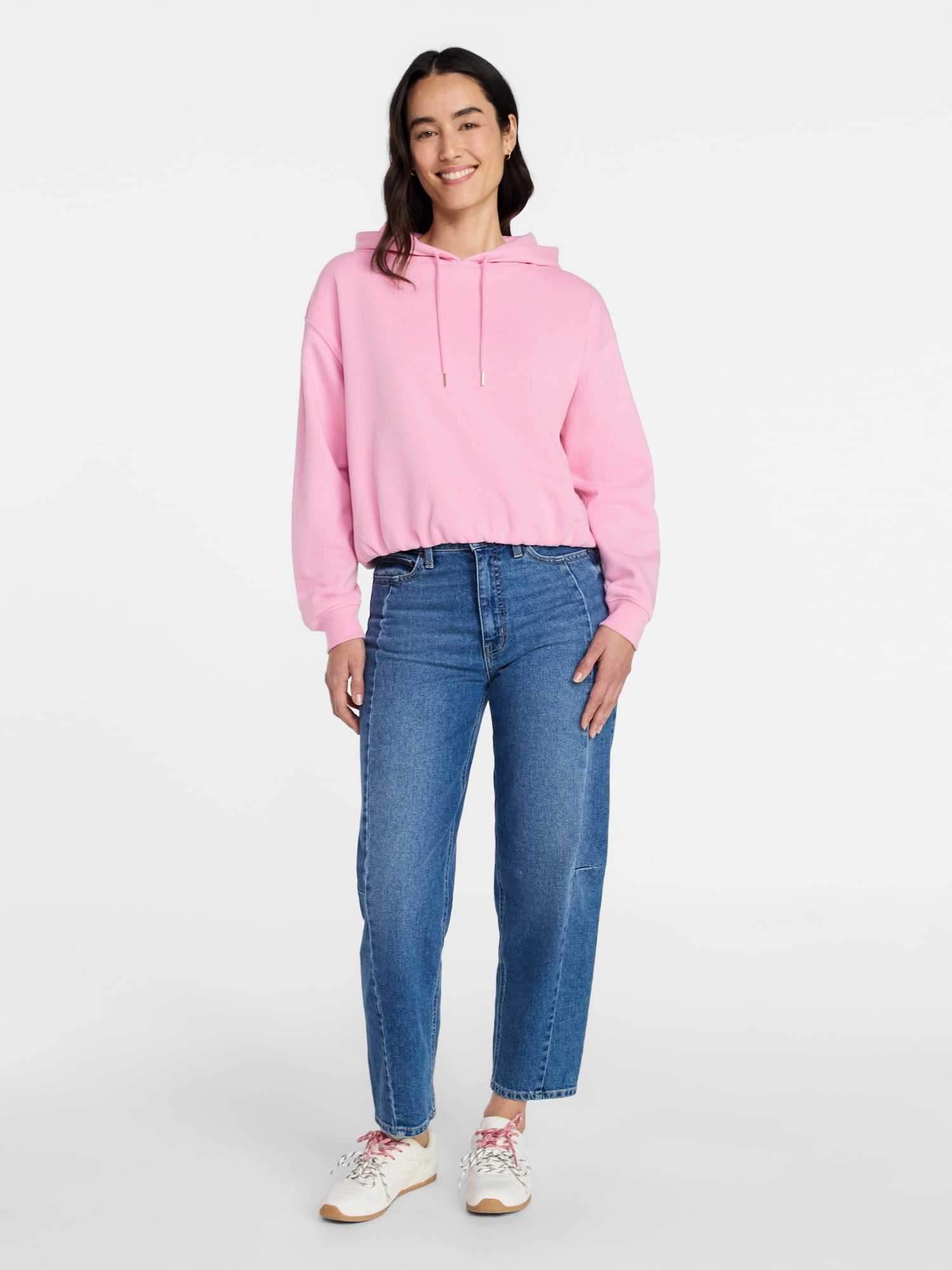 Time and Tru Women's Bubble Hem Pullover Hoodie, Size XS-XXXL