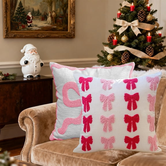 Must-Have Pink Velvet Bow Valentine's Day Throw Pillow - Decorative Sofa Cushion with Cover, Hypoallergenic Compressed Filler, Soft Fabric for Living Room, Bedroom & Romantic Decor, 17.71*17.71in, B