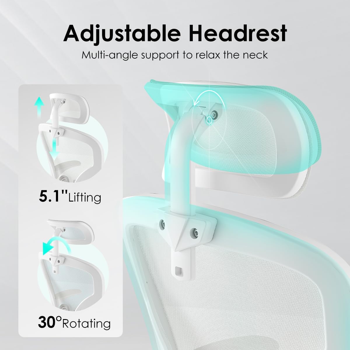 STARY Ergonomic Mesh Office Chair with Headrest, Tall Reclining Computer Chair with Adjustable Lumbar Support and Adjustable Arms for Home Office, White & White