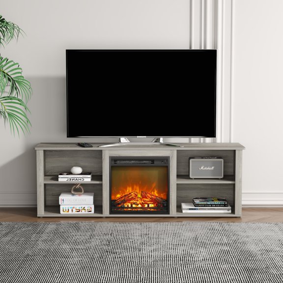 HOMLUX 63" Fireplace TV Stand with 18.1" Electric Heater, Fits TVs up to 75", 4 Open Storage Compartments, for Living Room