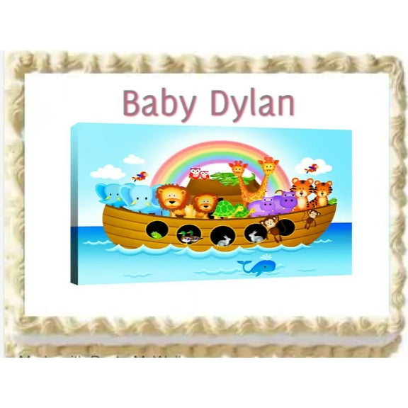 Noah's Ark Baby Shower Personalized Edible Cake Image Party Topper Decoration 1/4 Sheet p13
