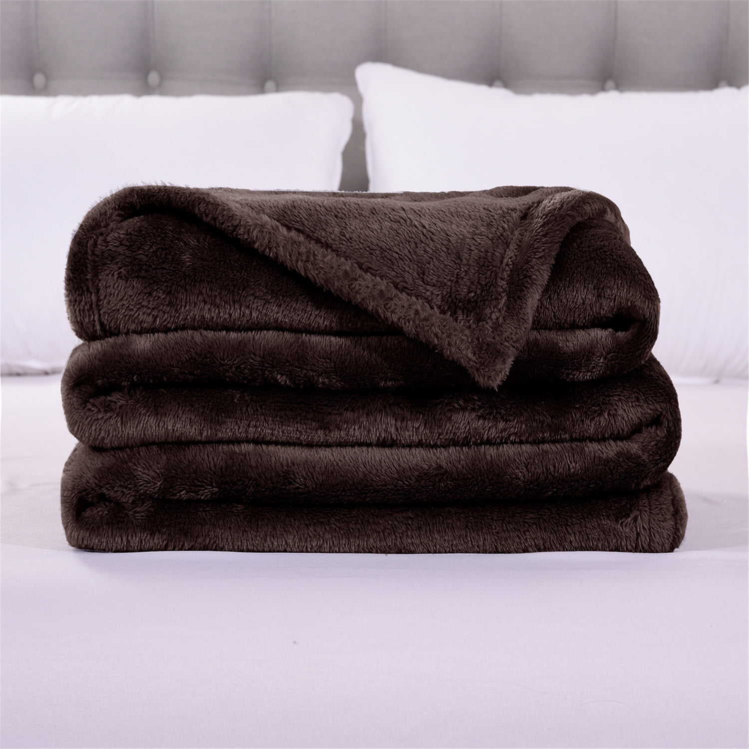 JML Fleece Bed Blankets Queen Brown - Soft Lightweight Plush Cozy Blanket Microfiber, 77"X81"