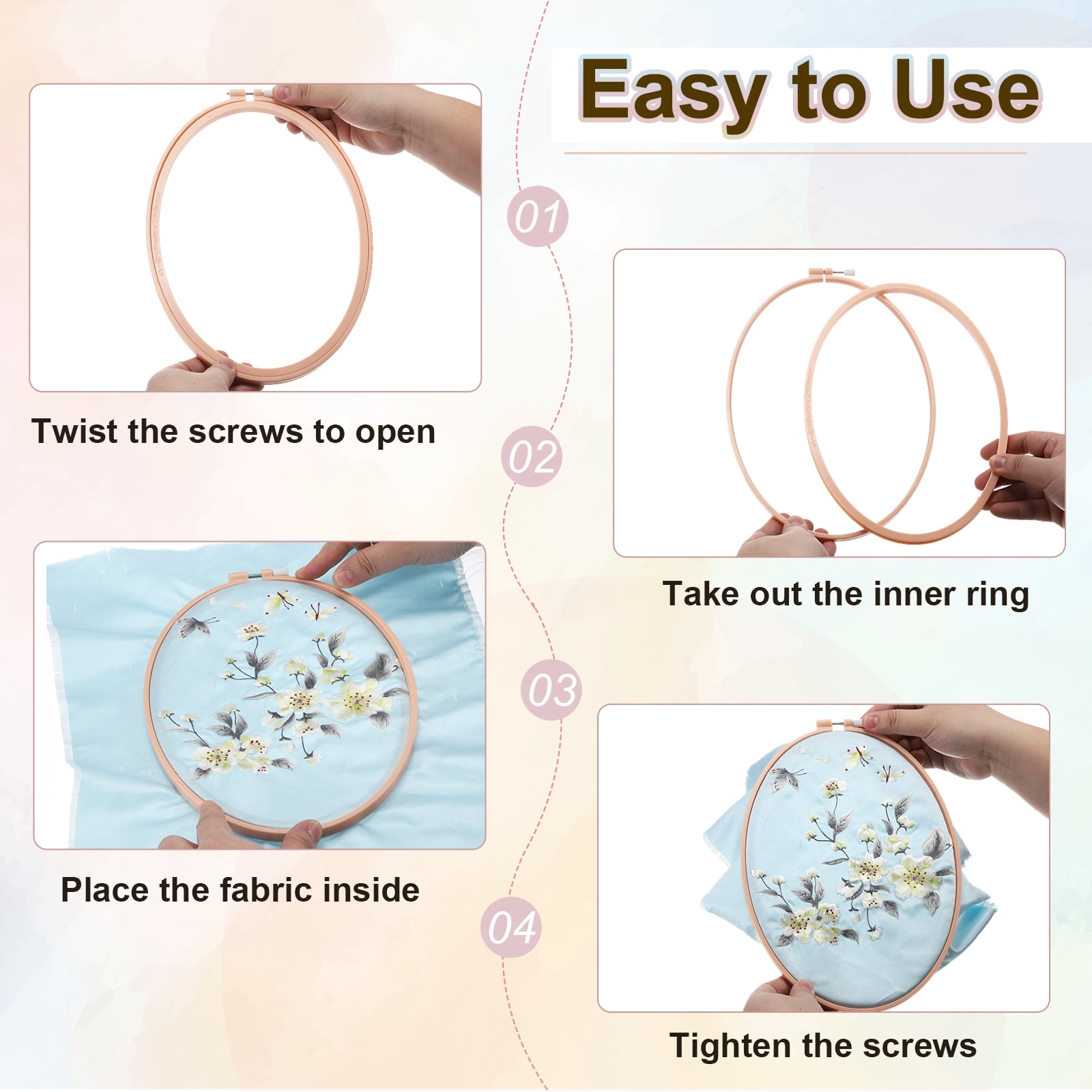 Uxcell 3 Pieces 10.6" x 15.4" Rectangle Embroidery Hoops, ABS Adjustable Cross Stitch Hoops, Beige Yellow