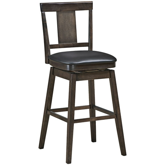 Costway Swivel Bar Stool 29 inch Upholstered Pub Height Bar Chair with Rubber Wood Leg