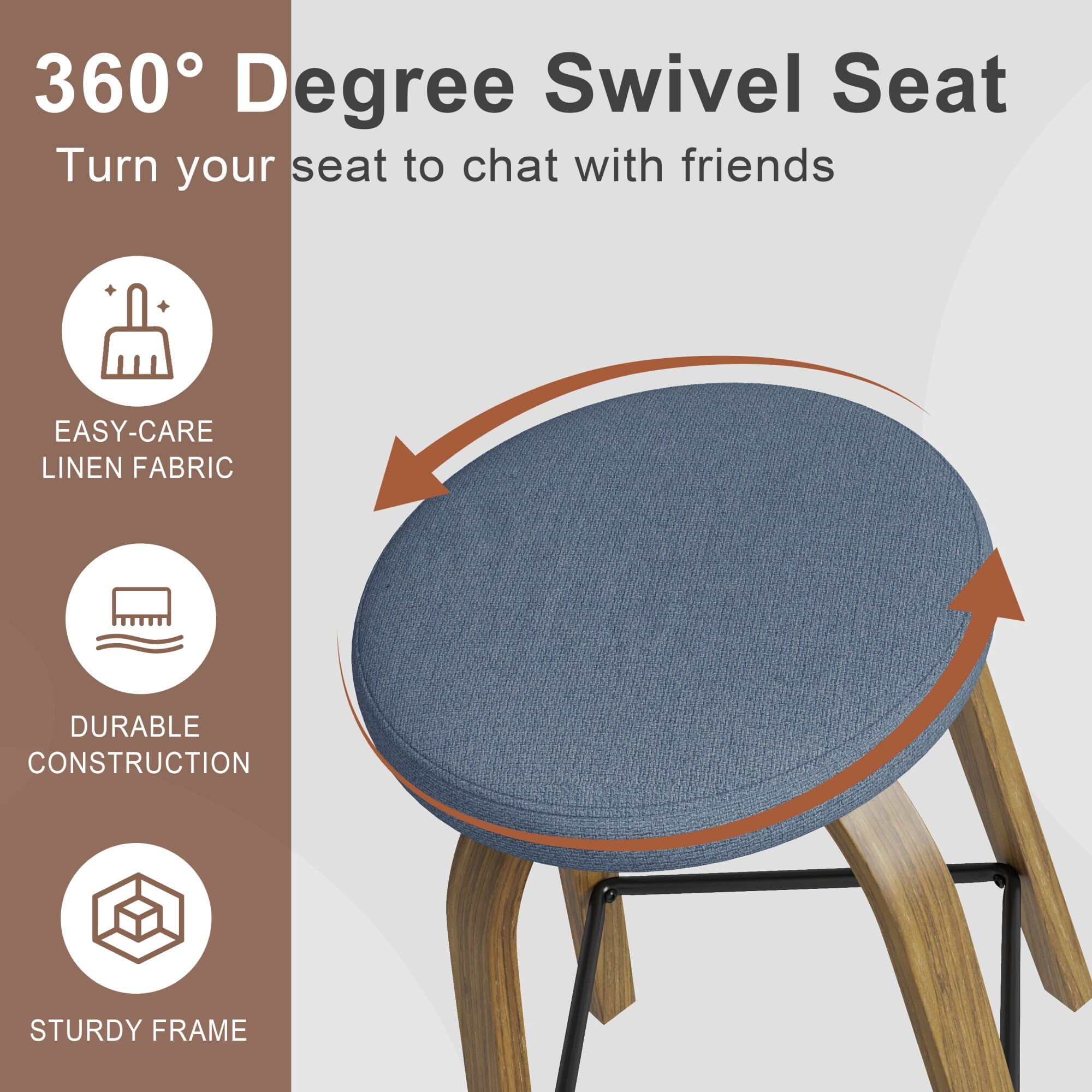 AENKYO 30" Swivel Bar Stools Set of 2, Bar Height Stools for 38"-44" Tall Tables, Fabric Upholstered, Blue