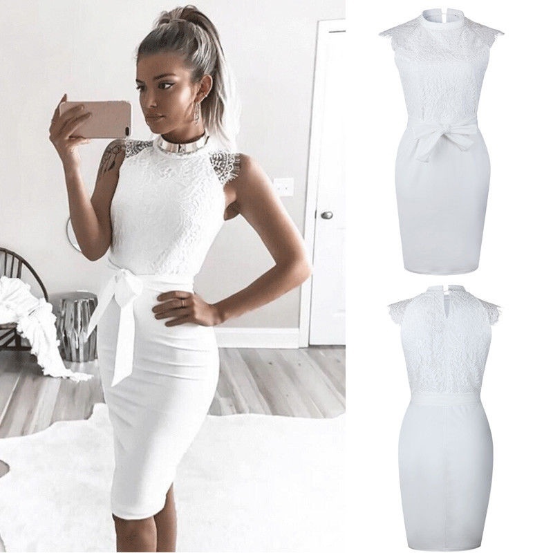 white lace up bodycon dress