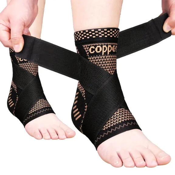 Linnome Pack of 1 Copper Ankle Brace,Support for Women & Men (Pair),Ankle Compression Sleeve Socks for Plantar Fasciitis,Sprained Ankle,Achilles Tendonitis,Pain Relief,Sports,Ankle Recovery