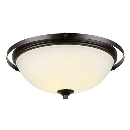 

Globe Electric 2-Light Dark Bronze Flush Mount with Frosted White Glass Shade 61008