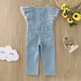 thumbnail image 6 of Toddler Summer Girls Flying Sleeve Jumpsuit Solid Color Jean Denim Zipper Jumpsuit Casual For Girls Clothes Leisure Toddler Daily Wear, 6 of 8
