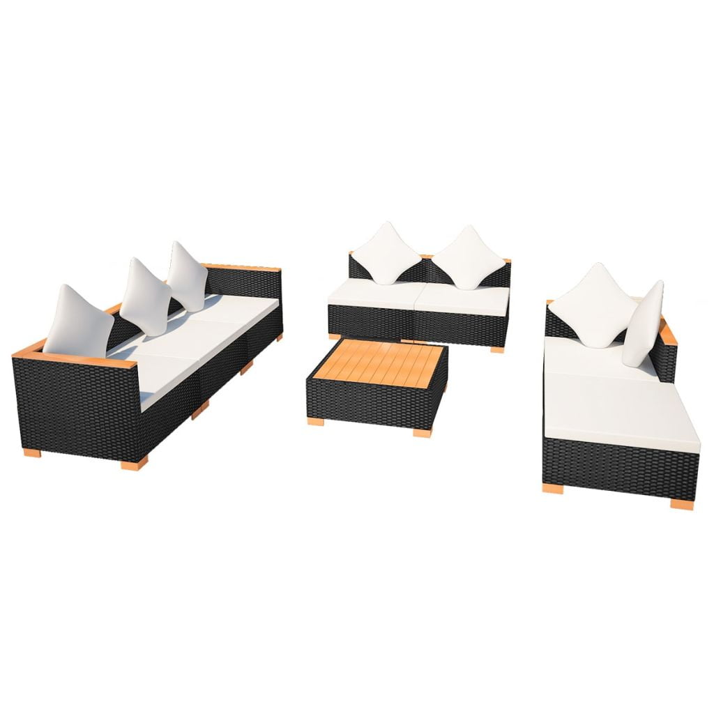 Kepooman 8 Pcs Outdoor Patio Rattan Sectional Chair Set with Cushions & Tea Table, Black Kepooman 8 Pcs Outdoor Patio Rattan Sectional Chair Set with Cushions & Tea Table, Black