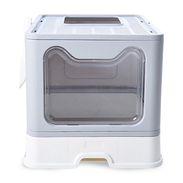 Caja de arena para gatos con puerta plegable, bandeja de arena plegable cerrada para mascotas