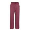 thumbnail image 4 of GZWYHT Cropped Linen Pants Women，Baggy Lounge Pants High Waist Summer Casual Wide Leg Pant Solid Color For 29"/31" Flowy Travel Wide Leg Yoga Pants Drawstring Ela，Red S, 4 of 7