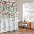 thumbnail image 4 of Spring Pink Flower Shower Curtain, Eucalyptus Leaf Wildflower Wood Grain Waterproof Shower Curtain Set with 12 Hooks Lightweight Bath Curtains Fabric Bathroom Decor 60x72 Inches, 4 of 9