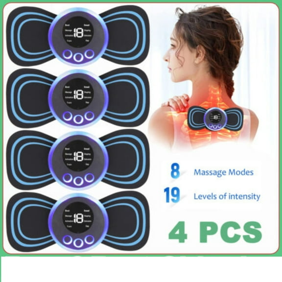 CAMOTUSE 4Pack Portable EMS Neck Back Massager - Electric Cervical Massage Patch Stimulator for Pain Relief & Muscle Relaxation