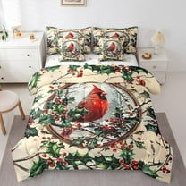 Feelyou 7-Piece Red Robin King Comforter Set, Winter Snow Xmas