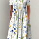thumbnail image 1 of Vestido Estampado Completo Con Pliegues, Vestido Casual De Cuello Redondo Y Manga Corta, Ropa De Mujer, 1 of 4