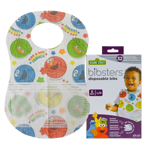 Baberos desechables Sesame Street con recolector de migas de 32 unidades