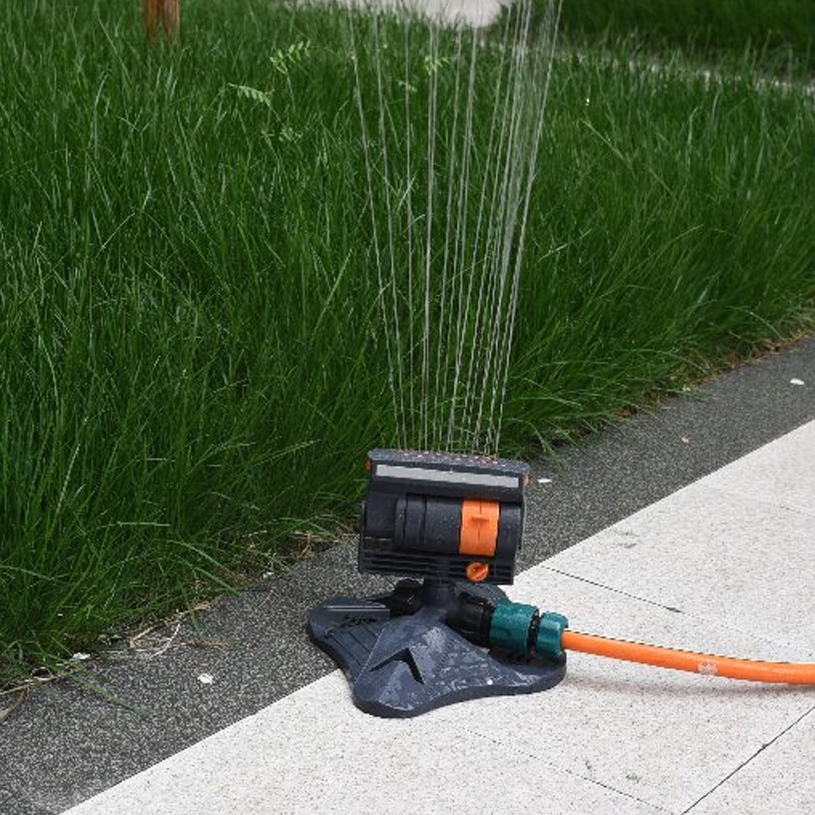 OIUR Lawn Sprinkler 16 Holes Water Sprinkler with Ground Spike Adjustable 4 Spray Modes Garden Sprinkler for Watering Plants in Yard Lawns Vegetables Gardens