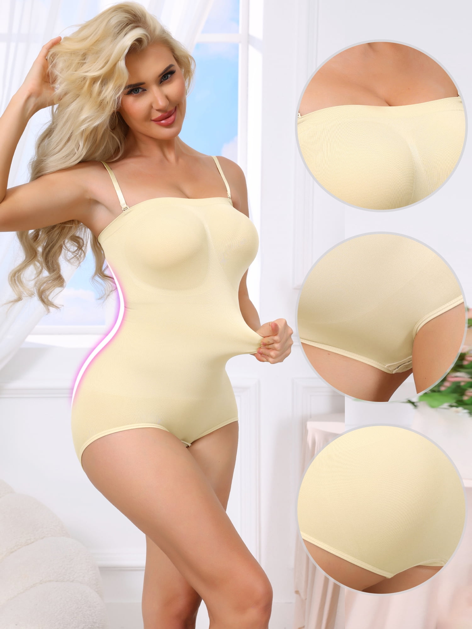 DARING DIVA Women's Strapless Leotard Tube Top Thong Bodyshaper S White