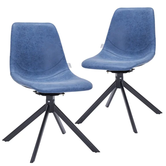 LeisureMod Markley Swivel Leather Dining Side Chair with Durable Iron Legs – Comfortable Accent Chair for Kitchen, Dining Room, or Office Set of 2