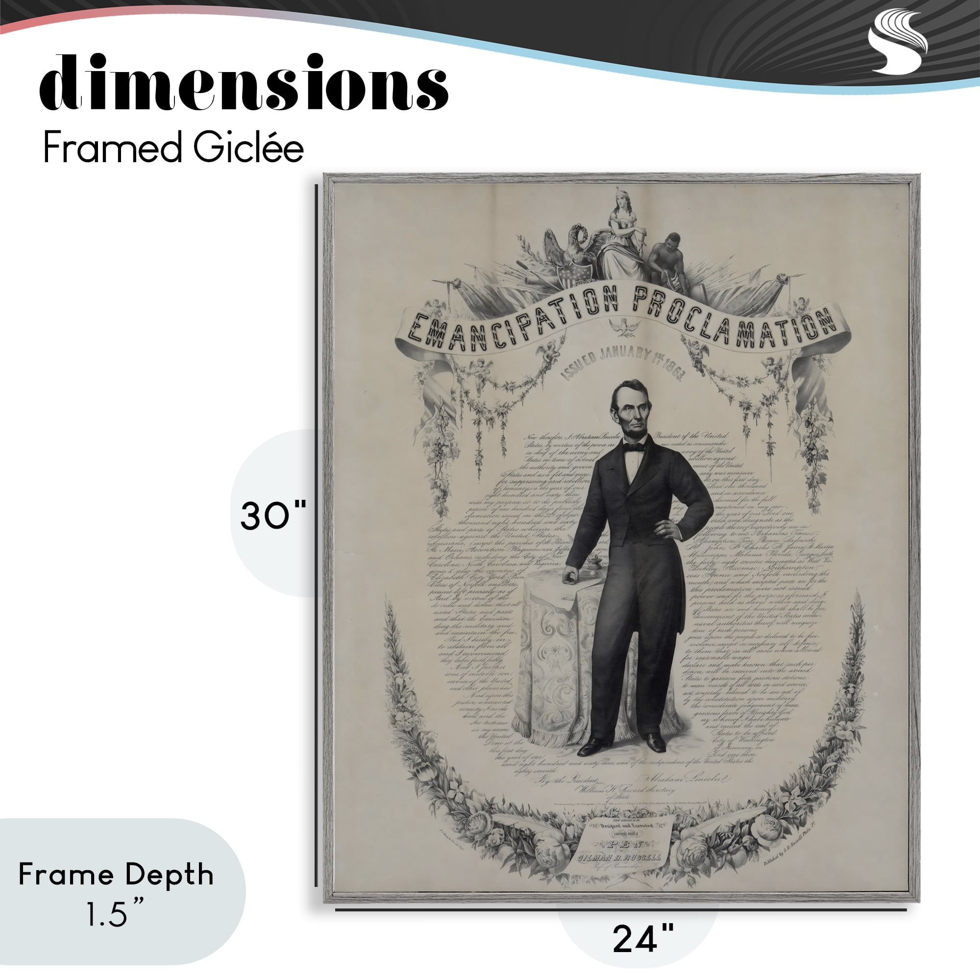 Stupell Industries Lincoln with Emancipation Proclamation Gray Framed Giclee Art, design by Arlington Prints