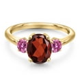 thumbnail image 3 of Gem Stone King 10K Yellow Gold Red Garnet and Pink Moissanite Engagement Ring for Women | 2.59 Cttw | Oval 9X7MM | Gemstone January Birthstone | Size 7, 3 of 6