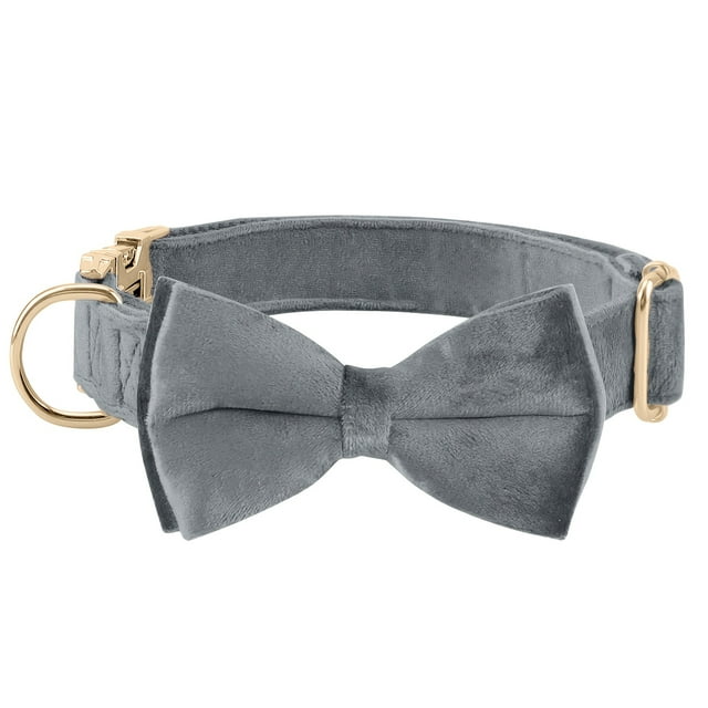 HLONK Durable Polyamide Adjustable Velvet Dog Collar - with Bowtie and Metal Buckle - Cute Solid Pattern for Small Medium and Large Dogs Ideal Gift for Puppies