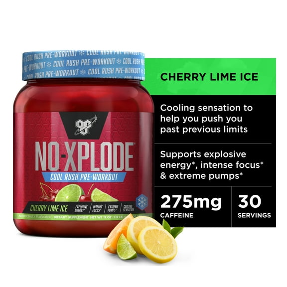 BSN N.O.-XPLODE Cool Rush Pre Workout Powder, Preworkout Energy Supplement for Men and Women with Creatine and Beta-Alanine, New Flavor: Cherry Lime Ice, 30 Servings