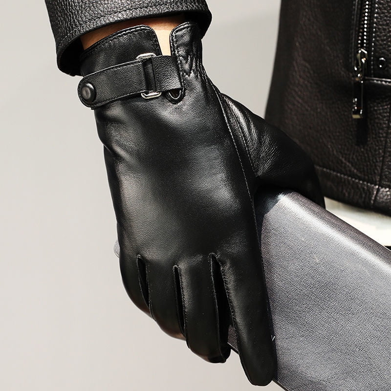 Leather Gloves Men's Winter Warm Leather Gloves Riding Motorcycle