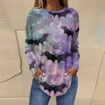 thumbnail image 2 of JULMCOMO Halloween Shirts for Women Funny Pumpkin Bat Castle Print Round Neck Long Sleeve Shirts Halloween Costume Holiday Tunic Tops Light Purple S, 2 of 5