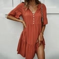 thumbnail image 2 of EQWLJWE Hauts pour Femmes Robe d'Été Col en V Manches Courtes Bouton Dentelle Robe Décontractée Ample, 2 of 7