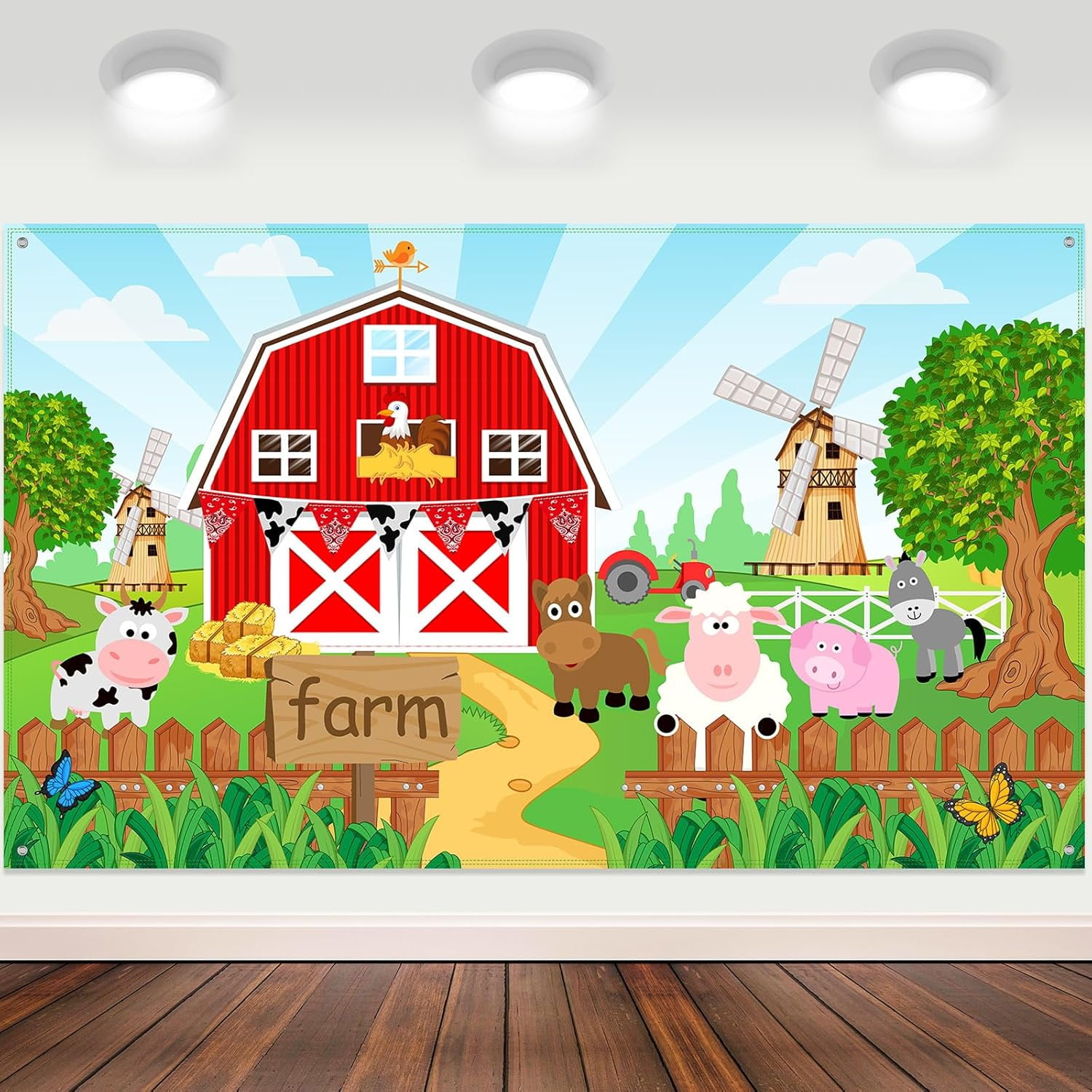 Trunk or Treat Car Decorations Farm Barn Animals Backdrop Banner for Truck Birthday Animals Theme Party Decorations Supplies Kids Animal Scenic Background Banner Baby Shower, 72.8 x 43.3 Inch