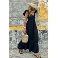 thumbnail image 4 of Black V Neck Flutter Sleeve Smocked Bodice High Waist Ruffle Maxi Dress, 4 of 19