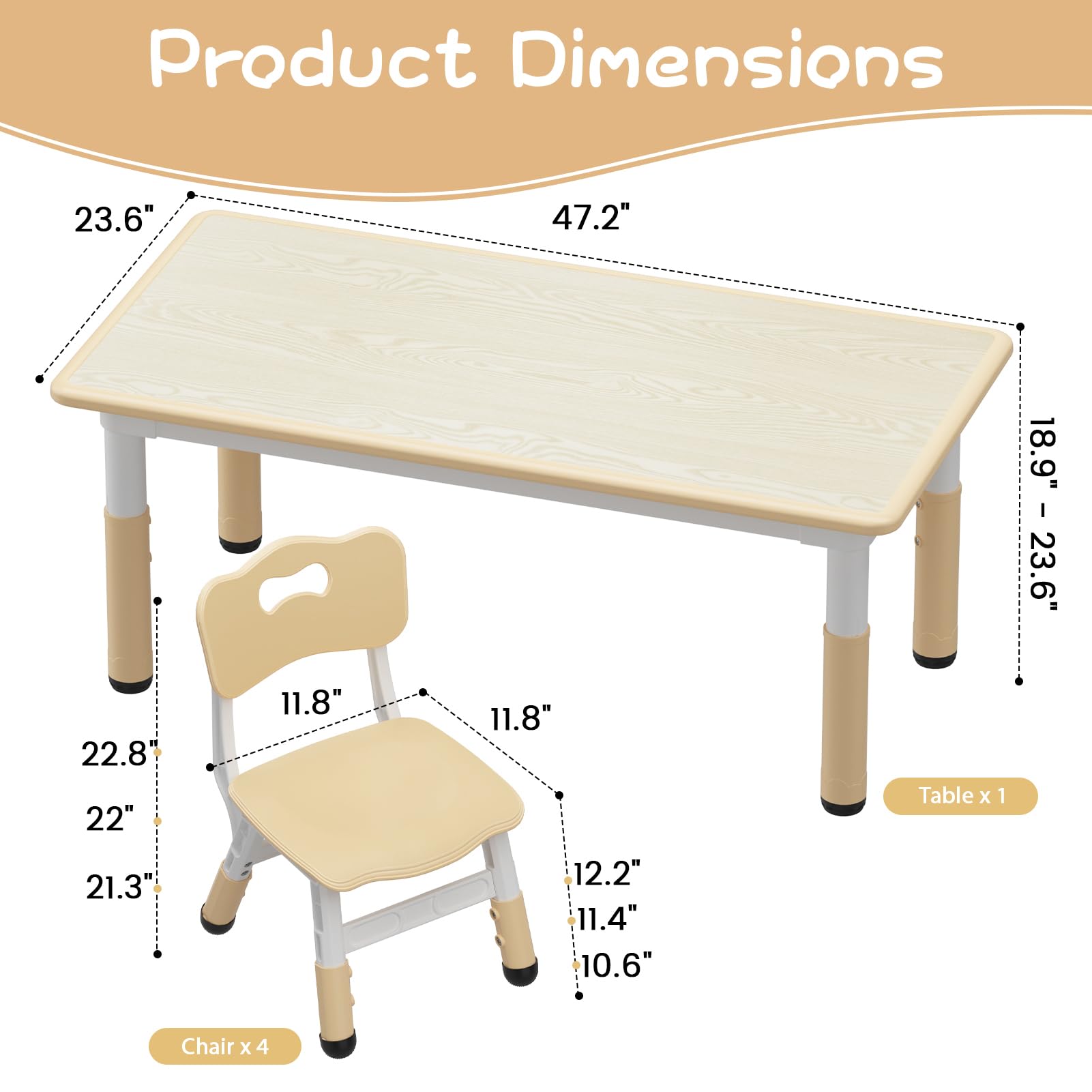 Kids Table and 4 Chairs Set with Storage,Adjustable Height Toddler Activity Table with Graffiti Top & Non-Slip Legs for Classroom & Home