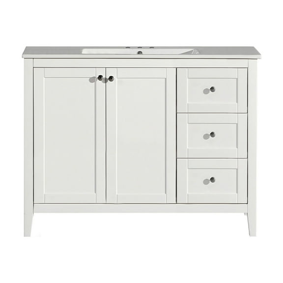 Cannes 48 in. White Bathroom Vanity With White, 3-Hole Ceramic Sink Top