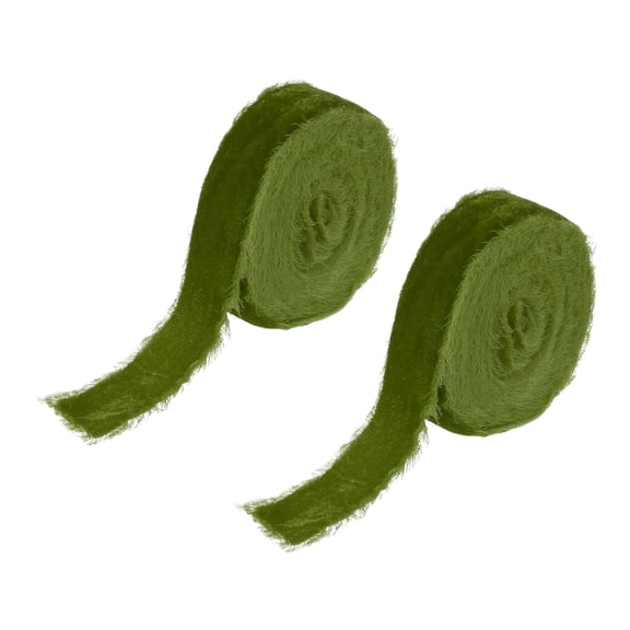 Uxcell 1 inch Velvet Ribbon, 2 Roll 6 Yard Velvet Frayed Fringe for Gift Wrapping and Wedding Invitations, Grass Green