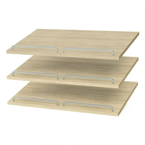 Easy Track 24" Slanted Shoe Shelves with Chrome Fence Rails, Honey (3 Pack)