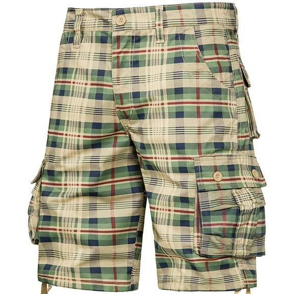 Xysaqa Fashion Cargo Shorts for Men Basic Plaid Relaxing Fit Cotton Shorts Casual Multi Pockets Outdoor Work Shorts