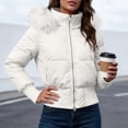 thumbnail image 4 of Purcolt Women's Cropped Puffer Jacket with Furry Hood Long Sleeve Full Zip Warm Winter Coats Casual Thick Outerwear, 4 of 8