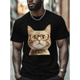 thumbnail image 4 of Cat in Glasses Men's T Shirts Cute Kitten T-Shirt for Men Crew Neck Tees Cotton Tops, Black, S, 4 of 7