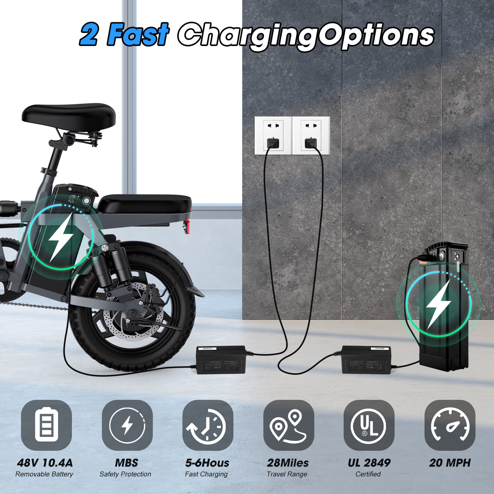INSDRGN Folding Electric Bike for Teenager and Adults, 10.4AH 48V Battery 14" Electric Bike 500W Motor, 28 Miles Range, Mini Ebike for City Commuter, UL2849