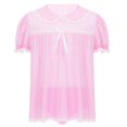 thumbnail image 4 of Conjunto de pijama de 2 piezas para hombre y adulto, lencería con cuello de muñeca, manga corta abullonada, con volantes, ropa interior, bragas, vestido cruzado, 4 of 4