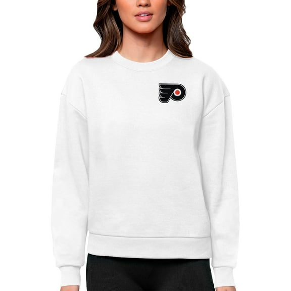 Women's Antigua White Philadelphia Flyers Primary Logo Victory Crewneck Pullover Sweatshirt