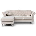 thumbnail image 2 of Passion Furniture Hollywood 81 in. Ivory Velvet Chesterfield Sectional Sofa with 2-Throw Pillow, 2 of 5