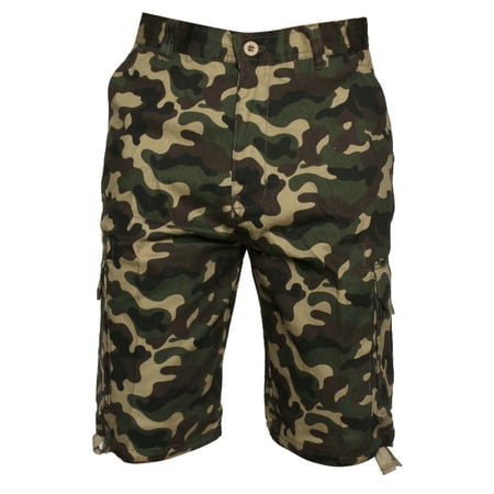 Men's Cargo Camo Shorts Cotton Pocket Relaxed Fit Original Deluxe Green 30