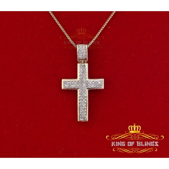 King Of Bling's Real 0.33ct Diamond 925 Sterling Silver CROSS Charm Necklace Yellow Pendant