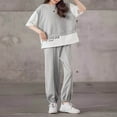 thumbnail image 5 of REORIAFEE Big Girls Summer Outfits Half Sleeve Top and Sporty Pants Patchwork Suits Outfit Solid Color Set Round Neck Cute Summer Spring Clothing 2024 Fashion Trendy Size 130 Gray, 5 of 9