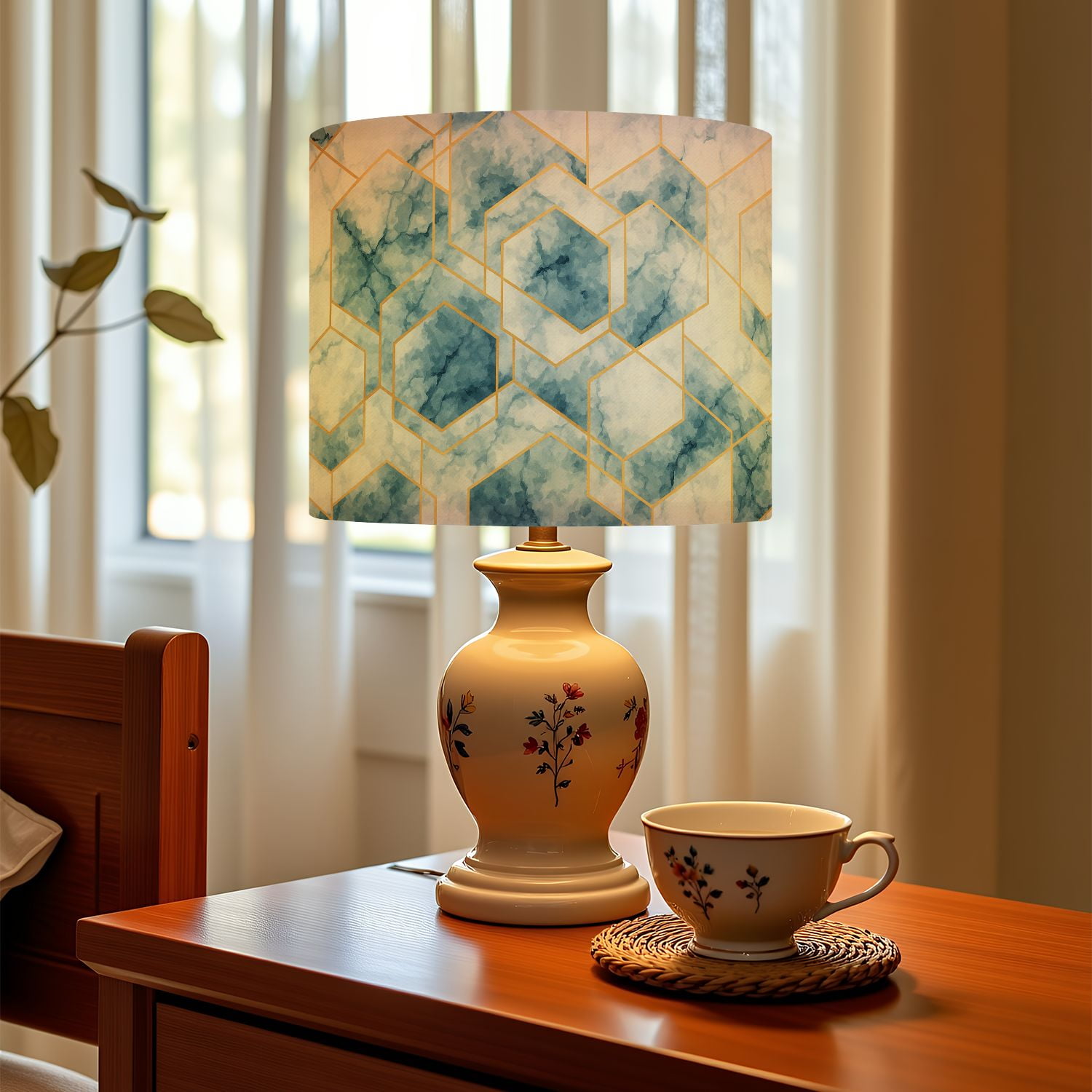 Linen Drum Lampshades seamless geometric art gold glitter lines marble polygons Metallic 13"x13"x10" Light Shade for Table Lamps Floor Lamp Shades Lampshade Replacement Assembly Required