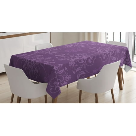 Dining Room Floral Arrangements Eggplant Tablecloth, Gorgeous Well-Formed Flowers on Purple Background Damask Floral Arrangement Ornament, Rectangular Table Cover for Dining Room Kitchen, 60 X 84 Inches, Violet, by Ambesonne ()